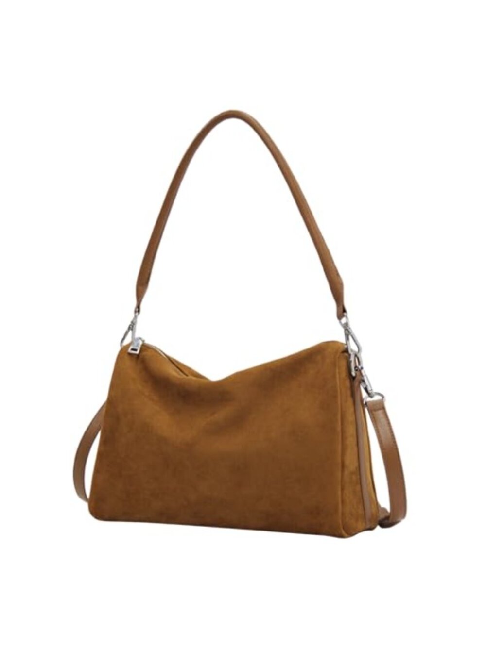 Faux Suede Tote Bag Slouchy Hobo Crossbody Shoulder Purse with 2 Straps